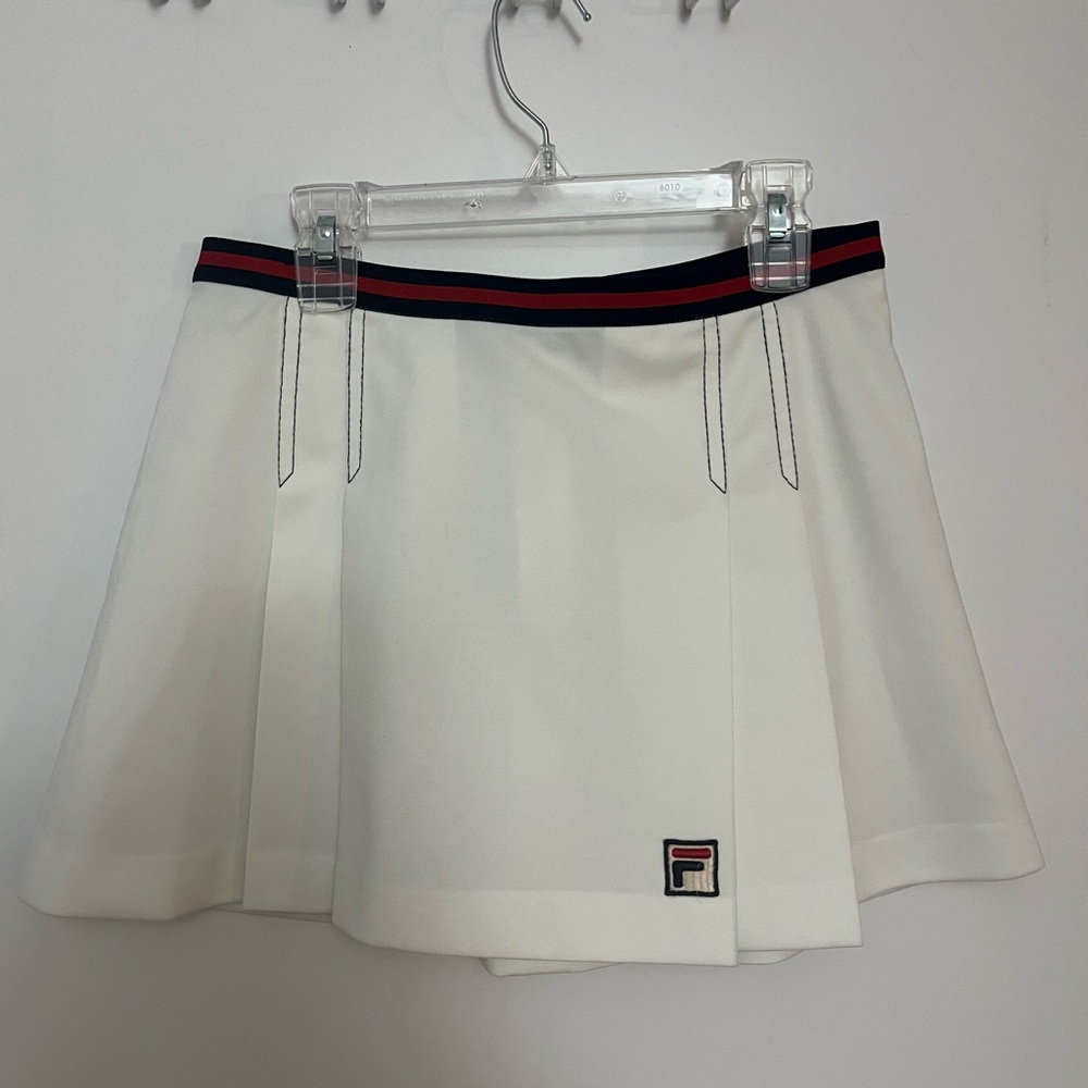 Fila White Tennis Skirt with Black and Red Trim (Size: 6)